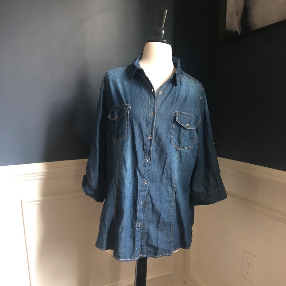 NWT DENIM STYLE BUTTON DOWN WESTERN SHIT